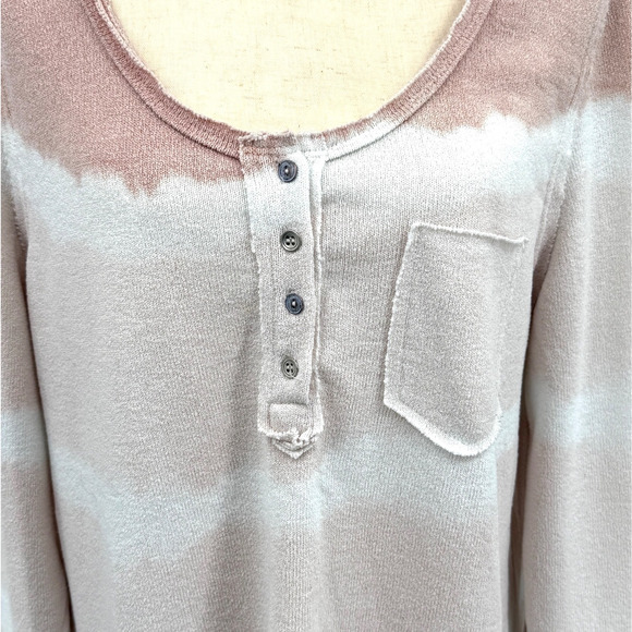 POL Tie Dye Henley Thermal Top Women's L Boho Soft Girl Cozycore Sustainable - Picture 2 of 7